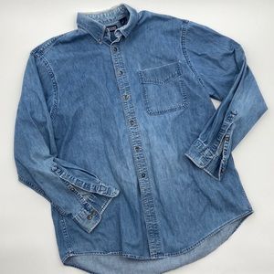Vintage Lands End Shirt Blue Denim Button Down Shirt Western Country Blue Jean